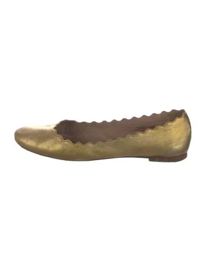 Pre-owned Chloé Leather Scalloped Accent Ballet Flats In Gold