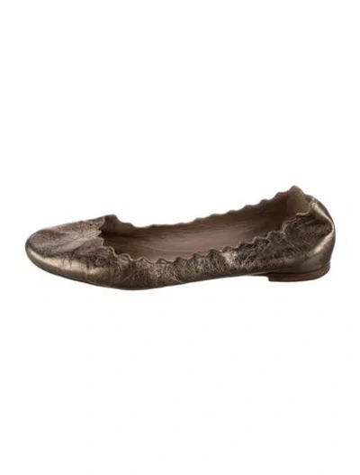 Pre-owned Chloé Leather Scalloped Accent Ballet Flats In Gold