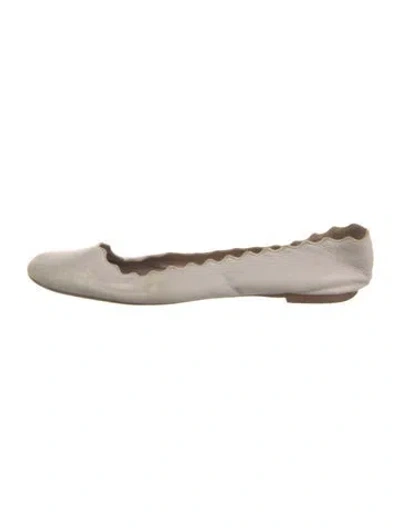 Pre-owned Chloé Leather Scalloped Accent Ballet Flats In Gray