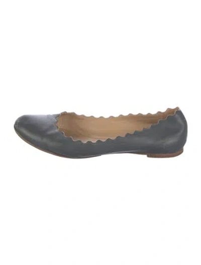 Pre-owned Chloé Leather Scalloped Accent Ballet Flats In Gray