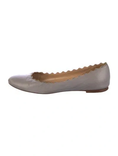 Pre-owned Chloé Leather Scalloped Accent Ballet Flats In Gray