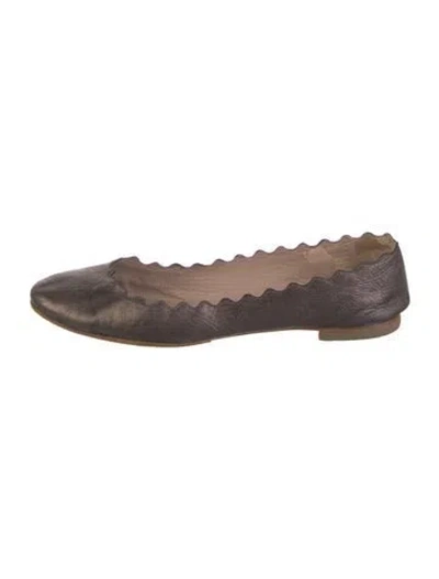 Pre-owned Chloé Leather Scalloped Accent Ballet Flats In Gray
