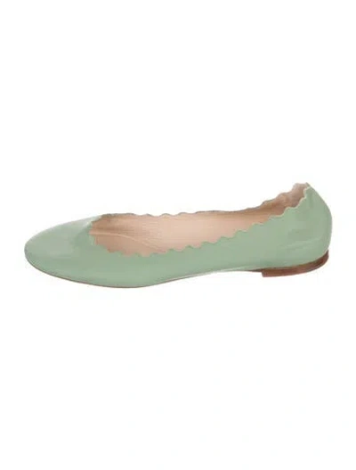 Pre-owned Chloé Leather Scalloped Accent Ballet Flats In Green