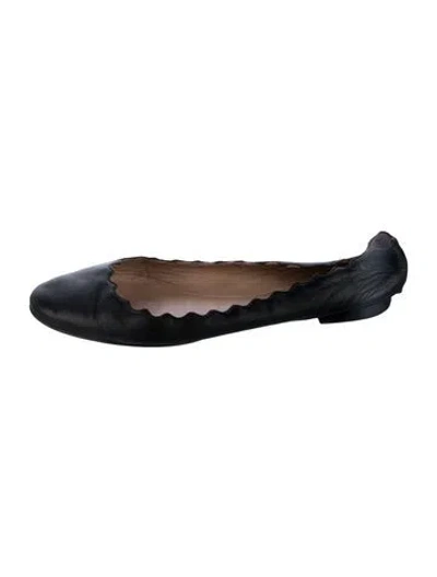 Pre-owned Chloé Leather Scalloped Accent Ballet Flats In Green