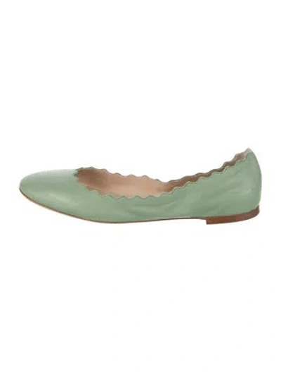 Pre-owned Chloé Leather Scalloped Accent Ballet Flats In Green