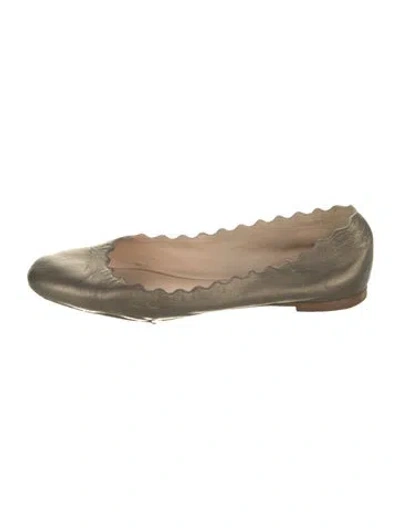 Pre-owned Chloé Leather Scalloped Accent Ballet Flats In Neutral