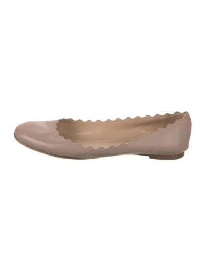 Pre-owned Chloé Leather Scalloped Accent Ballet Flats In Neutral