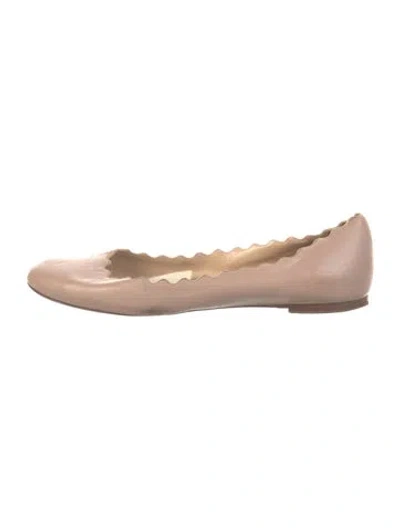Pre-owned Chloé Leather Scalloped Accent Ballet Flats In Neutral