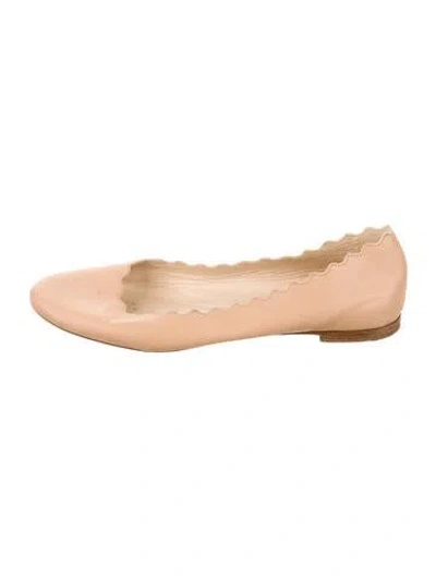 Pre-owned Chloé Leather Scalloped Accent Ballet Flats In Neutral