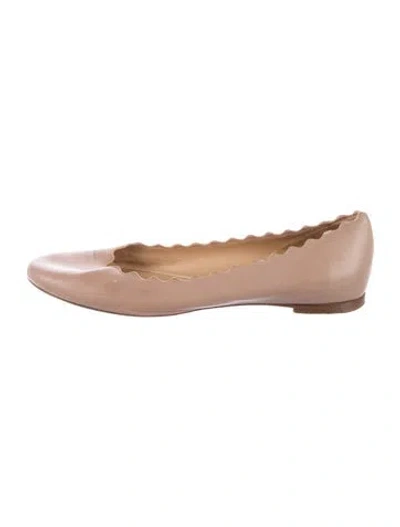 Pre-owned Chloé Leather Scalloped Accent Ballet Flats In Neutral