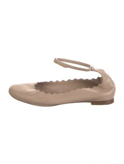 Pre-owned Chloé Leather Scalloped Accent Ballet Flats In Neutral
