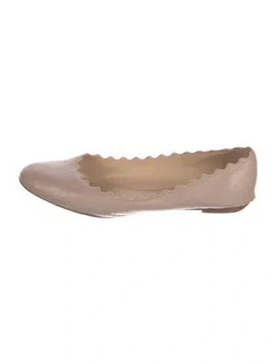 Pre-owned Chloé Leather Scalloped Accent Ballet Flats In Neutral