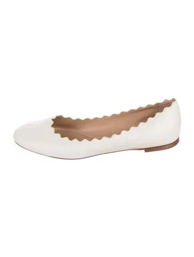 Pre-owned Chloé Leather Scalloped Accent Ballet Flats In Neutral