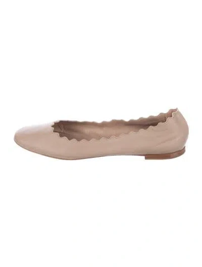Pre-owned Chloé Leather Scalloped Accent Ballet Flats In Neutral