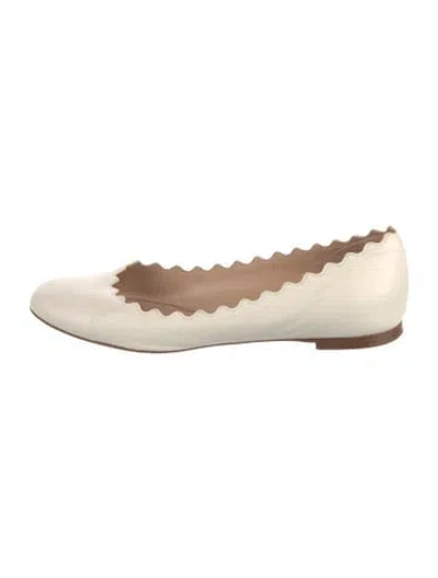 Pre-owned Chloé Leather Scalloped Accent Ballet Flats In Neutral