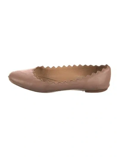 Pre-owned Chloé Leather Scalloped Accent Ballet Flats In Neutral