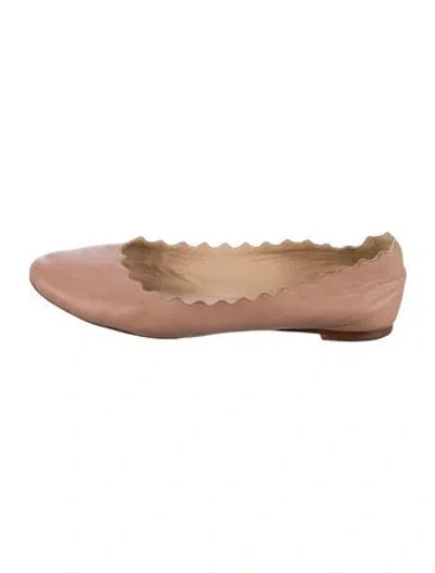 Pre-owned Chloé Leather Scalloped Accent Ballet Flats In Neutral