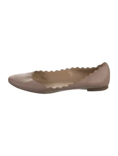 Pre-owned Chloé Leather Scalloped Accent Ballet Flats In Neutral