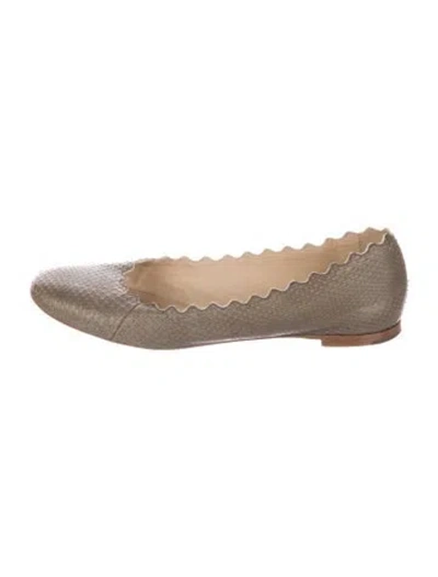 Pre-owned Chloé Leather Scalloped Accent Ballet Flats In Neutral