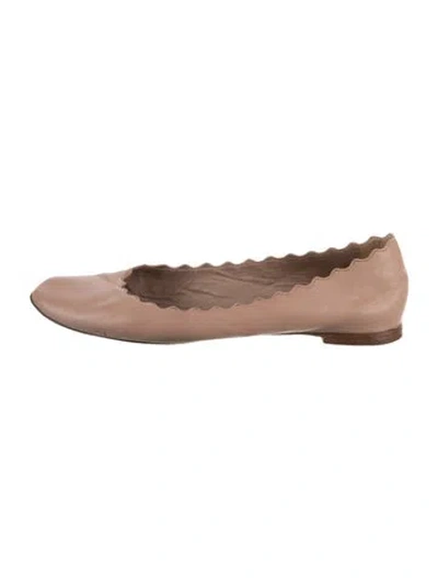 Pre-owned Chloé Leather Scalloped Accent Ballet Flats In Neutral