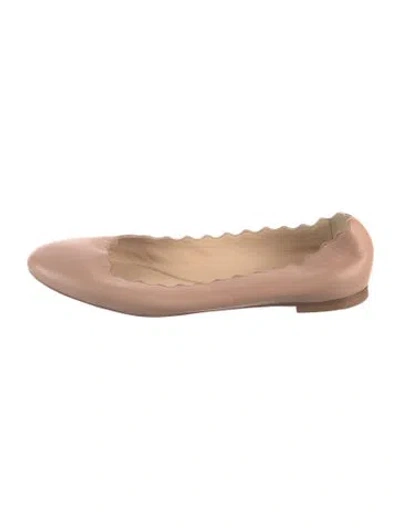 Pre-owned Chloé Leather Scalloped Accent Ballet Flats In Neutral