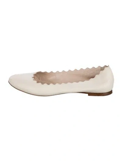 Pre-owned Chloé Leather Scalloped Accent Ballet Flats In Neutral