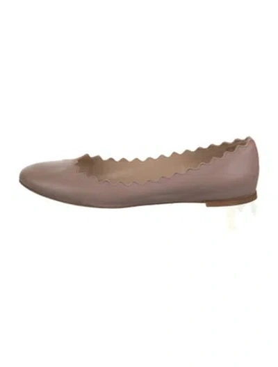 Pre-owned Chloé Leather Scalloped Accent Ballet Flats In Neutrals