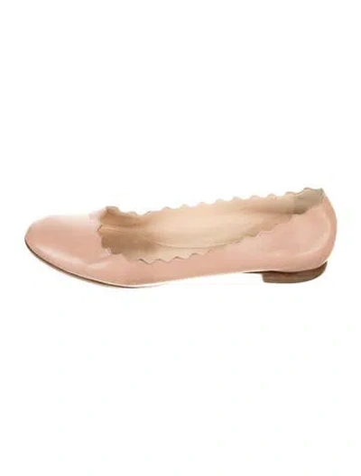 Pre-owned Chloé Leather Scalloped Accent Ballet Flats In Neutrals