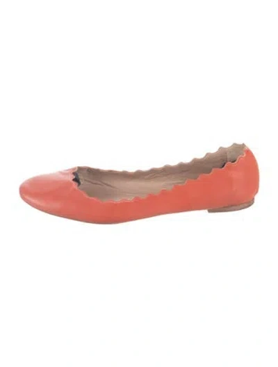 Pre-owned Chloé Leather Scalloped Accent Ballet Flats In Orange