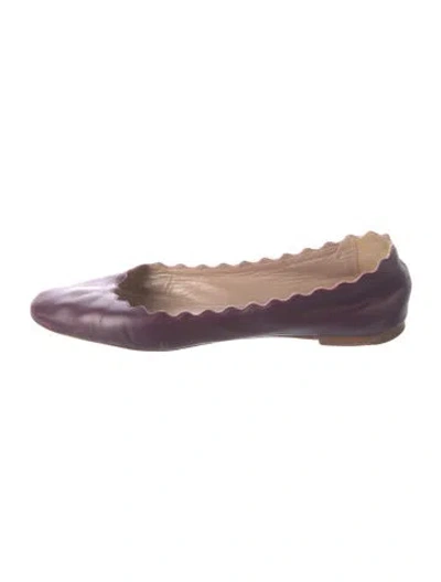 Pre-owned Chloé Leather Scalloped Accent Ballet Flats In Purple