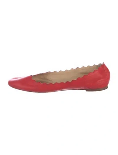 Pre-owned Chloé Leather Scalloped Accent Ballet Flats In Red