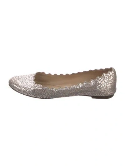 Pre-owned Chloé Leather Scalloped Accent Ballet Flats In Silver