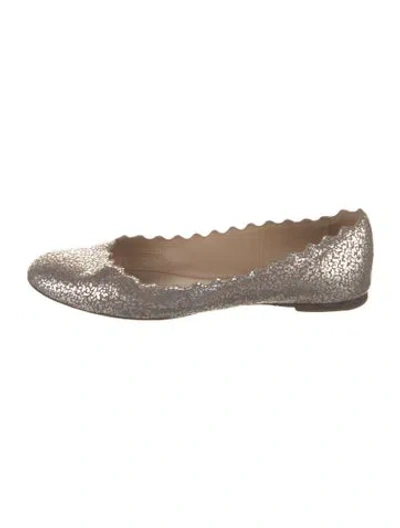 Pre-owned Chloé Leather Scalloped Accent Ballet Flats In Silver