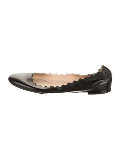 Pre-owned Chloé Leather Scalloped Accent Ballet Flats In Silver