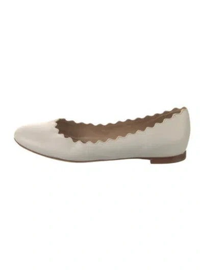 Pre-owned Chloé Leather Scalloped Accent Ballet Flats In White