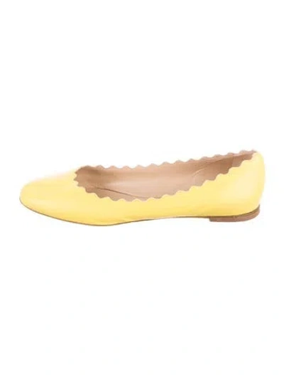 Pre-owned Chloé Leather Scalloped Accent Ballet Flats In Yellow