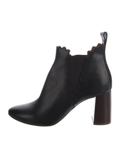 Pre-owned Chloé Leather Scalloped Accent Chelsea Boots In Black