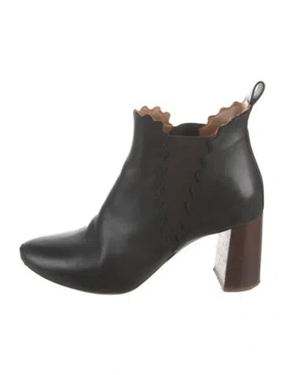 Pre-owned Chloé Leather Scalloped Accent Chelsea Boots In Black/brown