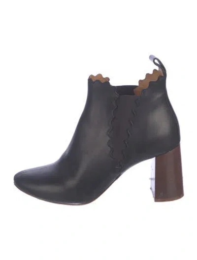 Pre-owned Chloé Leather Scalloped Accent Chelsea Boots In Blue