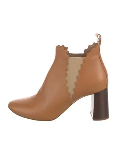 Pre-owned Chloé Leather Scalloped Accent Chelsea Boots In Brown