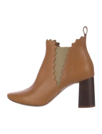 Pre-owned Chloé Leather Scalloped Accent Chelsea Boots In Brown