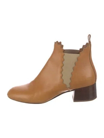 Pre-owned Chloé Leather Scalloped Accent Chelsea Boots In Brown