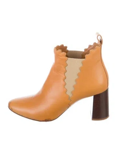 Pre-owned Chloé Leather Scalloped Accent Chelsea Boots In Brown