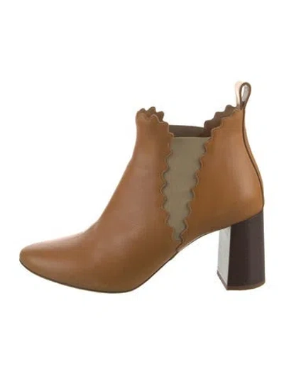 Pre-owned Chloé Leather Scalloped Accent Chelsea Boots In Brown