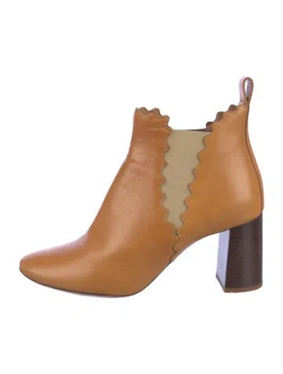 Pre-owned Chloé Leather Scalloped Accent Chelsea Boots In Brown