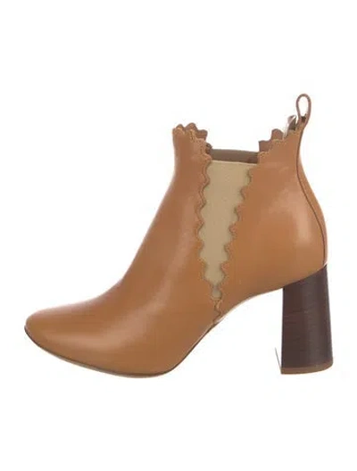 Pre-owned Chloé Leather Scalloped Accent Chelsea Boots In Brown