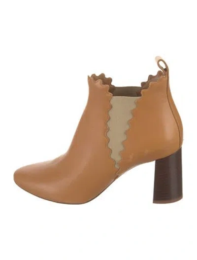 Pre-owned Chloé Leather Scalloped Accent Chelsea Boots In Brown