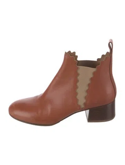 Pre-owned Chloé Leather Scalloped Accent Chelsea Boots In Brown