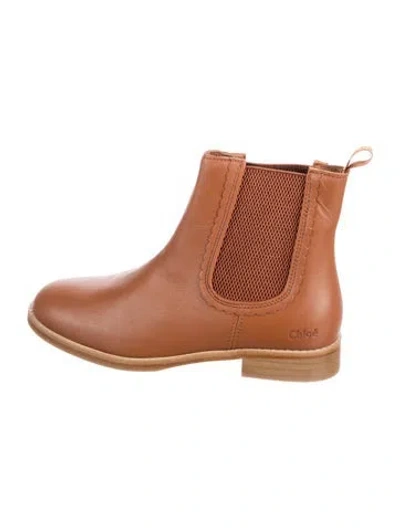 Pre-owned Chloé Leather Scalloped Accent Chelsea Boots In Brown
