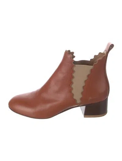 Pre-owned Chloé Leather Scalloped Accent Chelsea Boots In Brown